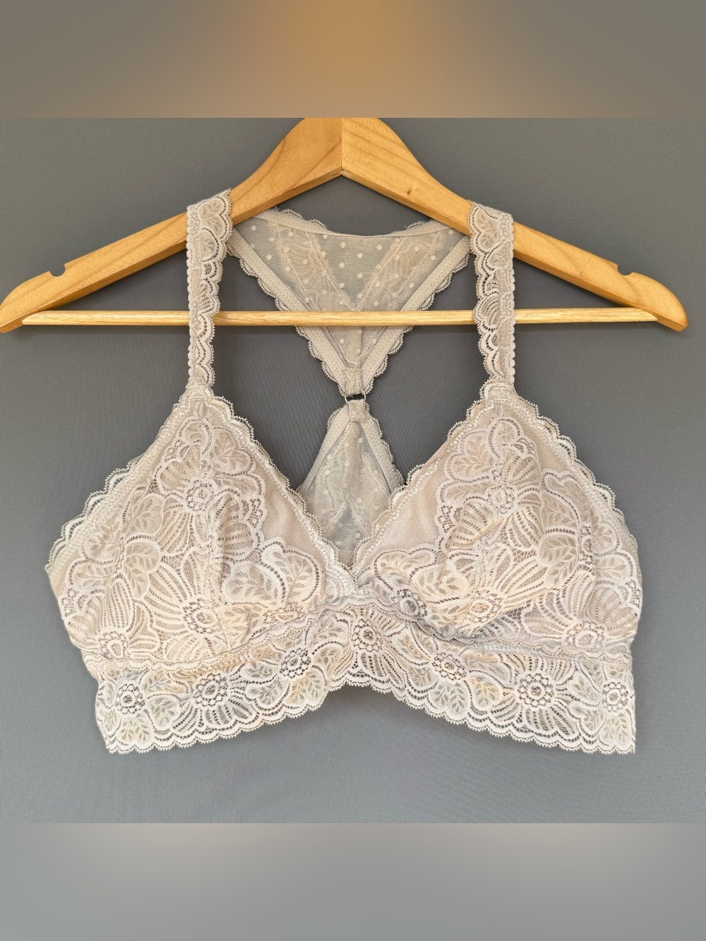 Aerie Floral Lace Racerback Bralette Women's Blush Taupe Size L Coquette